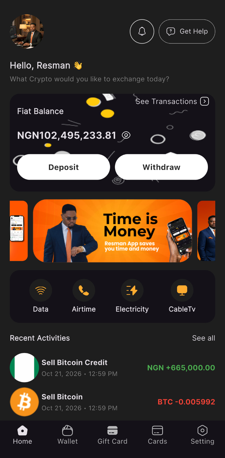 ResmanApp Home screen